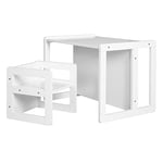 roba Ensemble Table + Chaise Réversible pour Enfant - Set Convertible en Banc et Tabouret - Bois Laqué Blanc