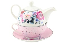 EHC Vintage Floral Tea for One Teapot Cup saucer Set - Gift Boxed - Dishwasher and Microwave Safe
