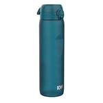 Ion8 1 Litre Water Bottle with Times to Drink, Leak Proof, Flip Lid, Carry Handle, Dishwasher Safe, BPA Free, Soft Touch Contoured Grip, Ideal for Gym, Health and Fitness, 1000ml, Deep Teal