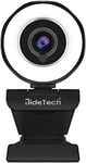 JideTech Webcam avec Microphone, 4MP FHD 30fps USB Streaming Ring Light Webcam avec trépied, caméra d'ordinateur Plug and Play Facecam pour Windows/Mac (2K)