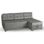 postergaleria Corner sofa with 2 bedding bins 196x145 cm grey - corner sofa bed right, sleeping surface 196x140 cm, in velour fabric - 3 seater sofa, for living room, guest room
