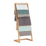 Relaxdays Porte-serviettes sur pied 4 bras salle de bain bambou échelle valet serviteur 98 x 40.5 x 28 cm, nature