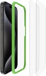 Belkin Protection d'écran antimicrobienne ScreenForce TemperedGlass pour iPhone 15 Pro Max, verre trempé, fine, transparente, antirayure, support Easy Align pour pose sans bulle d'air, pack de 2