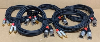 5 x 2 x Male XLR to 2 x RCA Phono Plug Twin Lead Audio Signal Patch Cable
