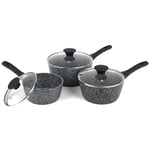 Salter BW11460BRMFOB Megastone Thermo Collar 3 Piece Saucepan Set With Lids, 9X Longer Lasting Non-Stick, Corrosion & Scratch-Resistant Forged Aluminium, Heat Indicator, Metal Utensil Safe, 16/18/20cm