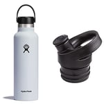 HYDRO FLASK - Water Bottle 621 ml - Vacuum Insulated Stainless Steel Water Bottle with Leak Proof Flex Cap and Powder Coat - BPA-Free - Standard Mouth - White & Standard Mouth Insulated Sport Cap