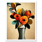 Abstract Autumn Field Flower Bouquet Silver Vase Orange Art Print Framed Poster Wall Decor 12x16 inch