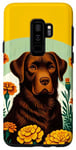 Coque pour Galaxy S9+ Chocolate Lab Art Labrador Retriever Marigolds Marron