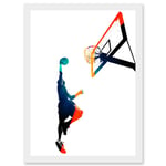 Basketball Jump Hoop Ball Dunk Sport A4 Artwork Framed Wall Art Print