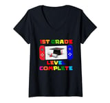 Womens 1st Grade Level Complete Graduate Gaming Boys Kids Gamer V-Neck T-Shirt