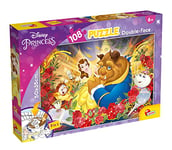 Lisciani, Maxi Puzzle pour enfants a partir de 4 ans, 108 pièces, 2 en 1 Double Face Recto / Verso avec le dos à colorier - Disney La Belle et la Bête - 91683