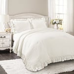 Lush Decor Reyna Parure de lit 3 pièces à Volants avec taies d'oreiller, très Grand lit, Blanc