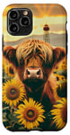 iPhone 11 Pro Scottish Highland Cow, Western Spring Farm Sunflower Country Case