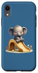 iPhone XR Blue Adorable Elephant on Slide Cute Animal Theme Case