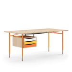 Nyhavn Desk, 170 cm, with Tray Unit, Oak Clear oil, Orange Steel, Warm