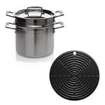 Le Creuset 3-Ply Stainless Steel Pasta Pot, 20 cm and Silicone Cool Tool, Black