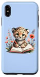 Coque pour iPhone XS Max Adorable guépard écrit dans un carnet sur fond bleu