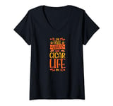 Womens Fall Vibes And Cigar Life Thanksgiving Autumn Leaves V-Neck T-Shirt
