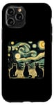 Coque pour iPhone 11 Pro Trois chats Van Gogh Nuit étoilée Amoureux des chats Vintage