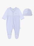 BOSS Baby Logo Velvet Stripe Sleepsuit & Hat Set, Light Blue
