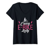 Womens Crazy E-Bike Lady E Biking Electric Bike Woman V-Neck T-Shirt