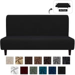 Easy-Going Fleece Stretch Sofa Slipcover – Spandex Anti-Slip Soft Couch Cover, Armless Washable Furniture Protector with Elastic Bottom for Kids, Pets(Futon,Black)