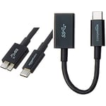 Amazon Basics Adaptateur Femelle USB Type-C vers USB 3.1 1e génération - Noir & Câble USB Type-C vers Micro-B 3.1 2e génération - 0,9 m - Noir