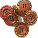 Packet 5 X Mixed/brown Wood 25mm Round 4-holed Sew On Buttons Ha10755