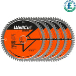 WellCut TCT Saw Blade 165mm x 60T x 20mm Bore for DCS520, GKT55 Pack of 5