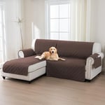 BellaHills Housse Canape d'angle,2 Places Protege Canape 100% Impermeable,Housse Meridienne Côté Gauche,avec Poches Latérales,Forme de L 205cm,Marron Foncé