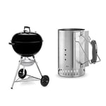 Weber Barbecue à Charbon Original Kettle 57cm - Barbecue E-5710 à Couvercle, Thermomètre, Trépied, Roues - Noir & Cheminée d'Allumage Rapidfire pour Barbecue, 20cm - Allume Barbecue en Aluminium