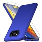 YIIWAY Compatible with Xiaomi Poco X3 Pro/Poco X3 NFC Case + Tempered Glass Screen Protector, Blue Ultra Slim Case Hard Cover Shell Compatible with POCO X3 Pro YW41909
