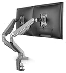 RICOO Dual Monitor Stand Tilt TS8811 Swivel 13-27 Inch VESA 75x75 100x100 Double Arm Mounting System LED LCD Screen Desk Mount Silver