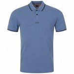BOSS Polo Shirt PChup Button Up Hugo Boss Short Sleeve Blue BNWT Men's Small