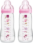 MAM Easy Active Baby Bottle with Fast Flow Teats Size 3, Twin Pack Pink 