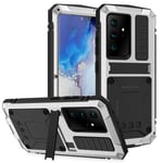 Case for Galaxy S21 Ultra, Hybrid Military Shockproof Heavy Duty Rugged Defender case Built-in Screen Cover, Metal Bumper Silicone Case for Samsung Galaxy S21/S21 Plus/S21 Ultra,Silver,S21