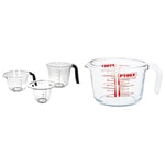 KitchenAid Universal Measuring Jugs, Set of 3, 250ml, 500ml and 1L, Onyx Black & Pyrex Glass Measuring Jug, Transparent, 1 Litre