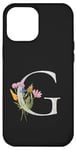 iPhone 15 Pro Max Black Titanium Floral Letter G Silver Initial personalised Case