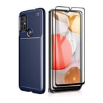 KERUN Case for Motorola Moto G10 / G30, Carbon Fiber Seriesand + 2 Screen Protector, Full Protection of Scratch-Resistant Mobile Phone Case, Soft Silicone TPU Slim Bumper. Blue