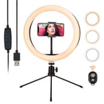 SUNNEST Ring Light 10.2'' with Tripod Stand, LED Selfie Ring Light with 3 Light Modes & 10 Brightness for Live Streaming & YouTube Video, Desktop Ring Light for Makeup Vlog Photography, USB Powered
