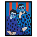 The Boys In Blue Twin Brothers Portrait Purple Cobalt Red Oil Painting Art Print Framed Poster Wall Decor