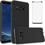 Asuwish Compatible with Samsung Galaxy S8 Plus Case Tempered Glass Screen Protector Cover Grip Slim Hard Shockproof Protective Cell Phone Cases for Glaxay S8plus S 8 8plus 8S Edge S8+ SM-G955U Black