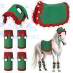 Abbylike Lot de 6 Couvre-Jambes de Père Noël avec Bordure en Fausse Fourrure - Tapis de Selle Tout Usage pour Cheval de Noël (Style Classique, Rouge, Vert)