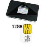 NETGEAR AC785-100EUS Aircard AC785 WiFi Mobile Broadband Hotspot with 3 Trio Pay As You Go Moblie Broadband Sim Pack 12 GB preloaded