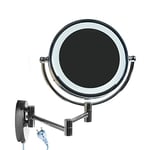 HIMRY 8,5 Pouces LED Miroir cosmétique Mural Grossissant x10 Lumineux Extension Pliant - Double Face: Normale et Grossissant x10, 360 Degrés Rotation, KXD3129-10x