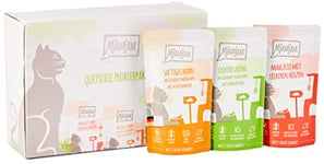 MjAMjAM - nourriture humide premium pour chats - emballage mixte I - poulet, bœuf, cœurs, paquet de 12 (12 x 125 g), sans céréales avec supplément de viande