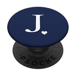 White Initial Letter J heart Monogram on Navy Blue PopSockets PopGrip: Swappable Grip for Phones & Tablets