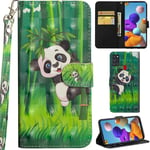 DodoBuy Samsung Galaxy A21s Case 3D Flip Folio Wallet Cover PU Leather with Card Slots Kickstand Feature Magnetic Closure Wrist Strap for Samsung Galaxy A21s - Panda Bamboo
