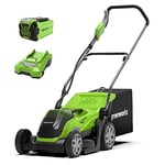 Greenworks 40V Cordless Lawnmower for Lawns up to 200m², 35cm Cutting Width, 40L Bag PLUS 40V 2Ah Battery & Charger, 3 Year Guarantee-G40LM35K2, Green, Black, Grey