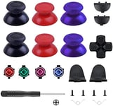 AOFU 3 Pairs Thumbsticks Joystick for Playstation 4 PS4 Controller Gamepad with Cross Screwdriver + L2 R2 L1 R1 Trigger Replacement Parts + ABXY Bullet Buttons + D-pad + Small Spring (Red Black Blue)
